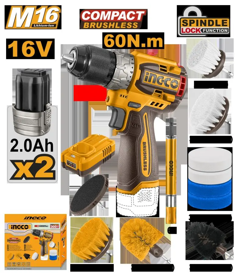 Ingco 16V Kompakt Bürüşsiz Akkumulýatorly Buraw COMBO 60Nm + Rozetka
