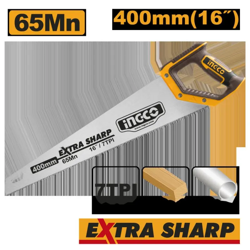 Ingco HHAS15400 agaç üçin piçak, 400mm, 0,9mm, ýokary hilli