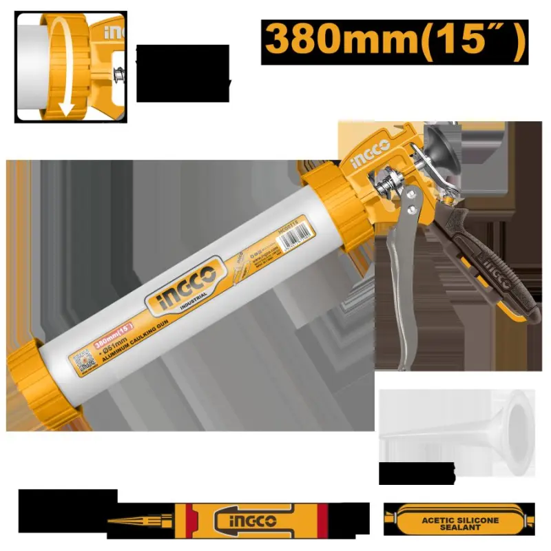 Пистолет для герметика Ingco HCG0115 15r алюминиевый