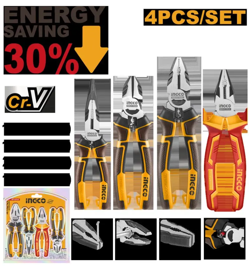 Ingco Cr-V 4-Piece Joint Pliers Set HKPS28458