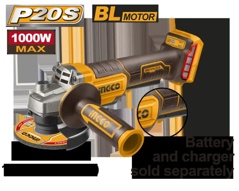 Ingco CAGLI211156 20V Cordless Angle Grinder 115mm Brushless (No Battery)