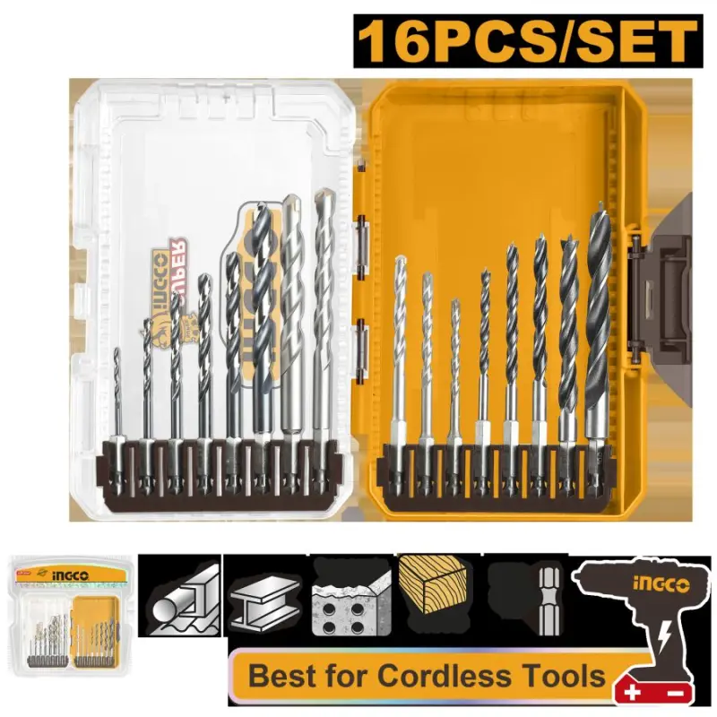 Ingco 16-Piece Drill Bit Set for Metal and Wood AKDL11606