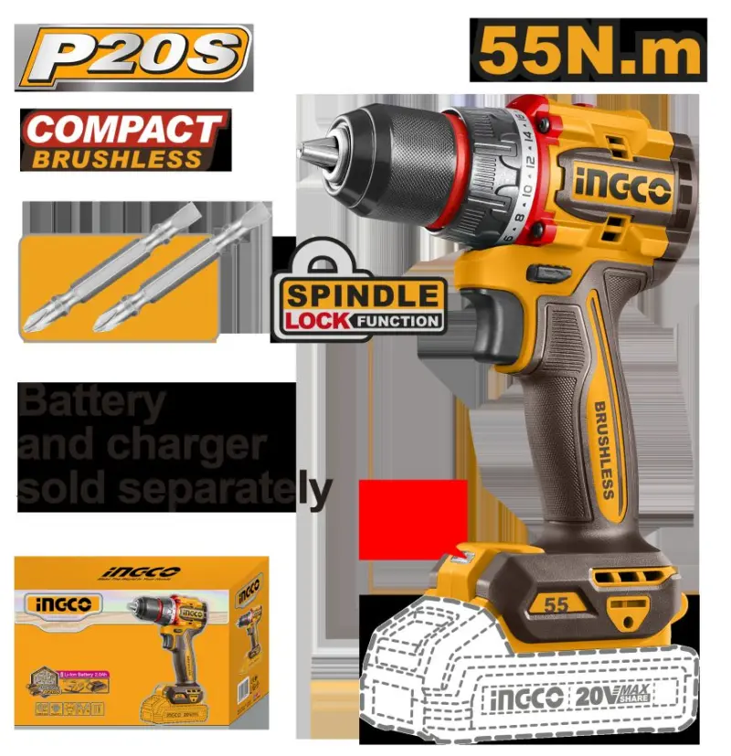 Ingco Compact 20V 55Nm Brushless Cordless Drill CDLI205581