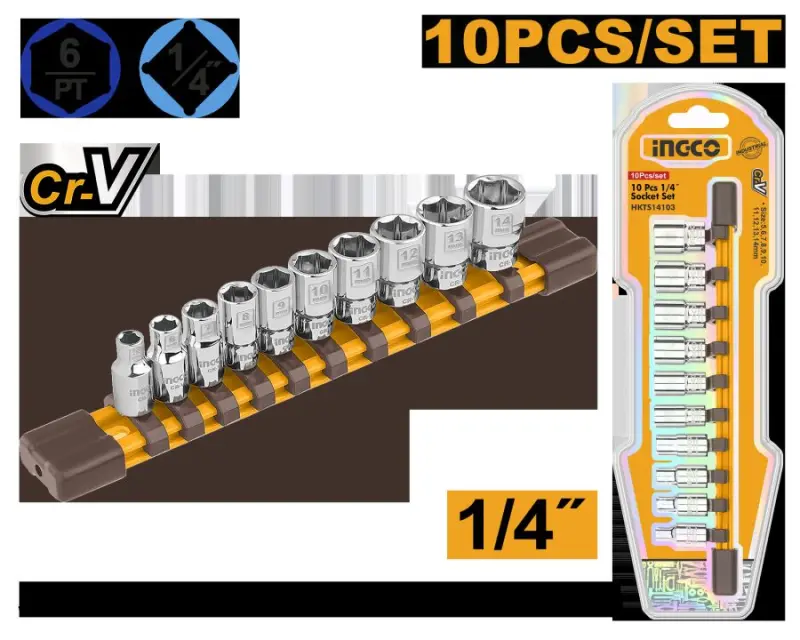 Набор головок Ingco 1/4", 10 шт., модель HKTS14103