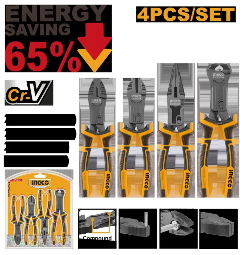 Ingco 4-Piece Reinforced Joint Pliers Set HKCPS5841 Heavy-Duty Tools