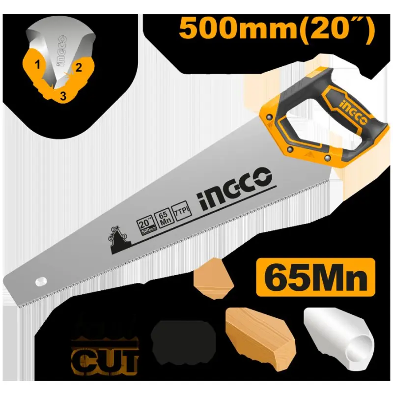 Профессиональная ножовка Ingco 500мм с тройной заточкой (HHAS38500)
