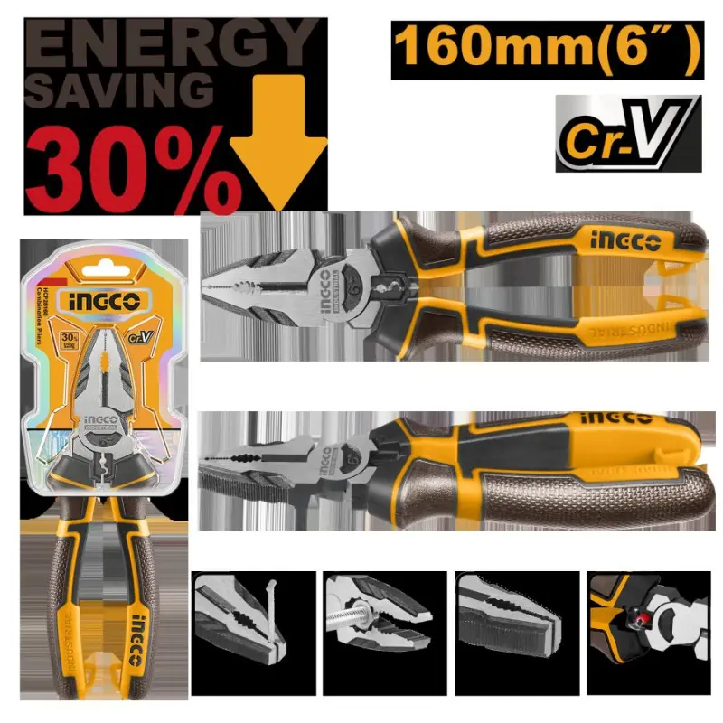 Ingco плоскогубцы комбинированные усиленные 30% Cr-V 160мм HHCP28160