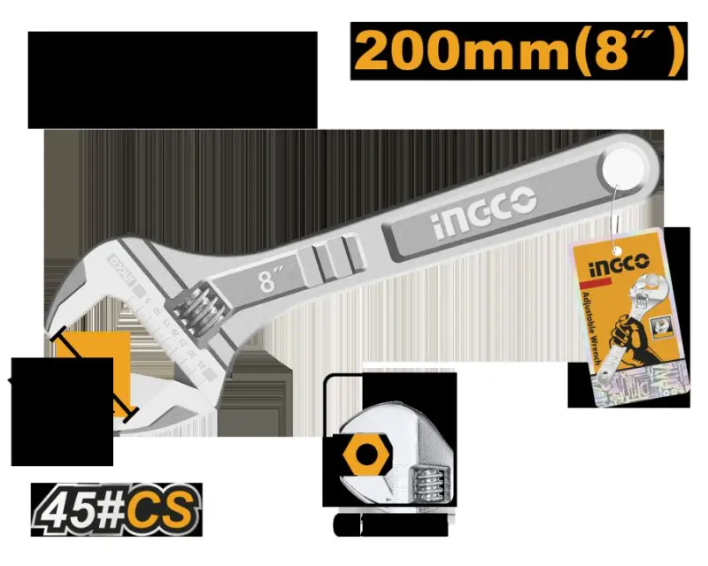 Ingco Adjustable Wrench 200mm (Model HADW131082)