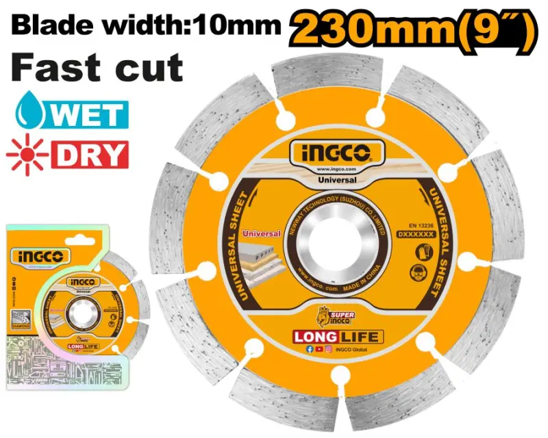 Ingco Алмазный сегментный диск 230x22,2мм 10мм DMD012302