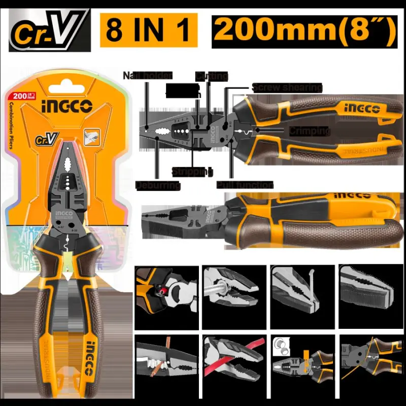 Плоскогубцы Ingco 8-в-1, многофункциональные, 200 мм, HMFCP28200