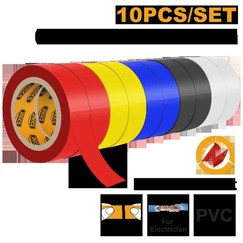 Ingco HPET1013 PVC Electrical Insulation Tape 10x20m, 0.13mm, 10-Pack