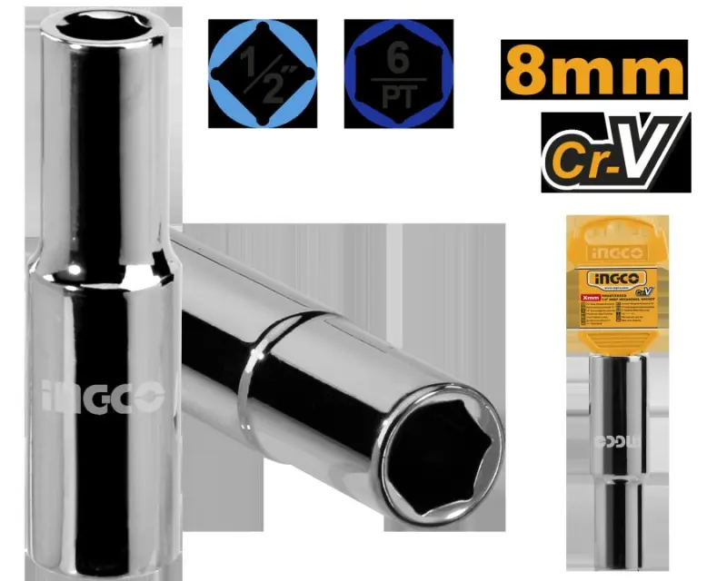 Ingco 1/2" 8 мм шестигранная торцевая головка (Модель: HHAST12083L)