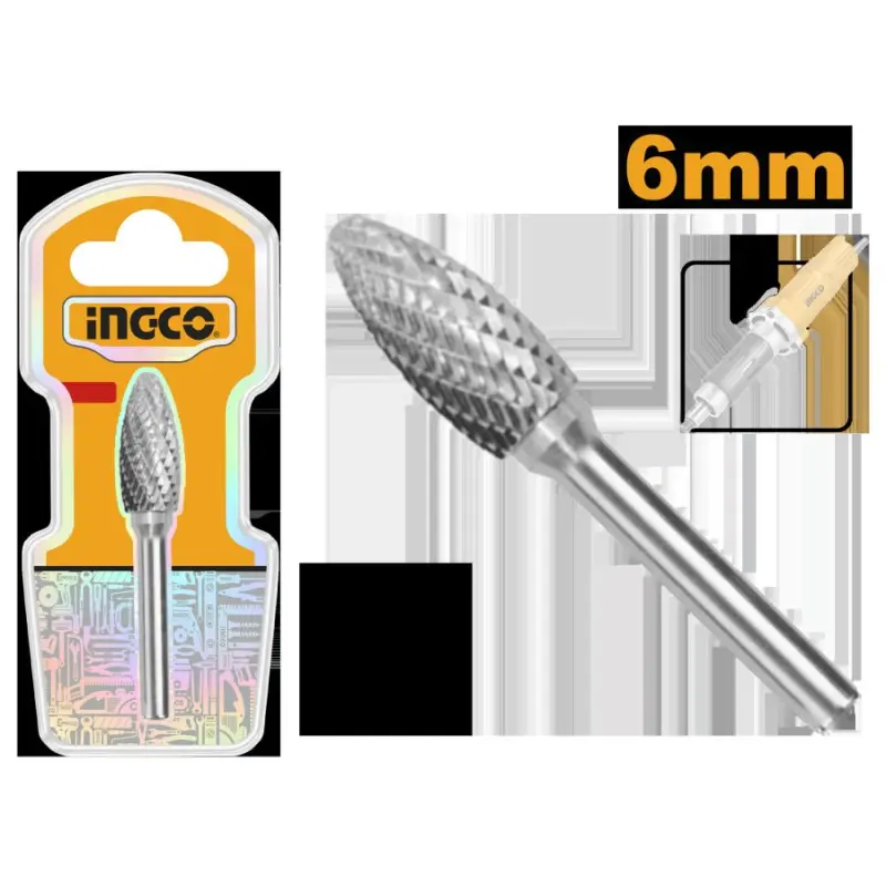 Ingco Tungsten Carbide Burrs 6mm Model HRRC0602 for Industrial Use