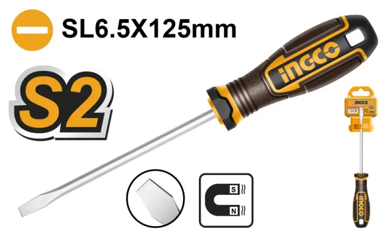 Отвертка прямая Ingco 6,5мм x 125мм HSDSL6125