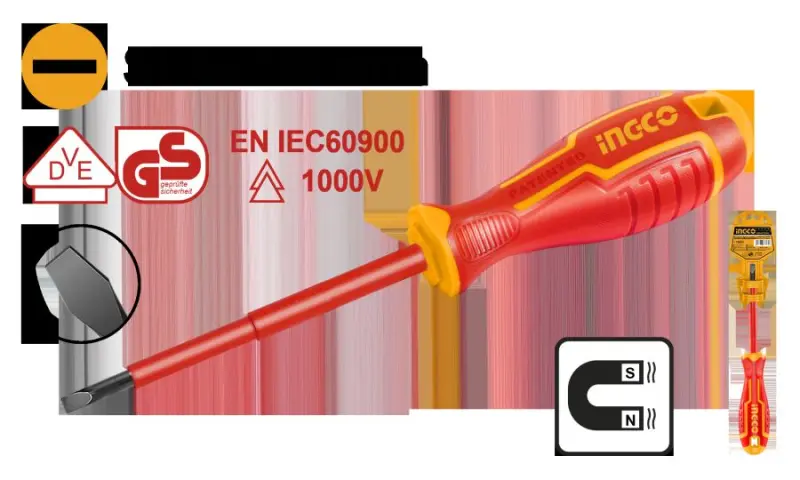 Ingco HISD814100 izolýirlenen tornavida 4.0*100mm, professional ulanyş üçin