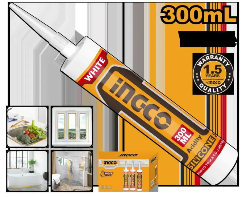 INGCO White Silicone Sealant 300ml HASS01 Professional Grade