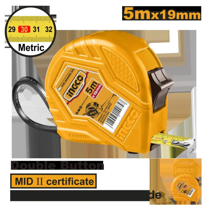 Ingco Метр II 5м*19мм — профессиональная рулетка HSMT083521E