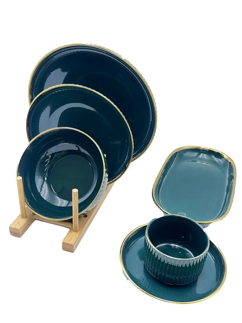 MLD MLD513-29 | Dinner Set 32 pcs Green-Gold for 6 Persons