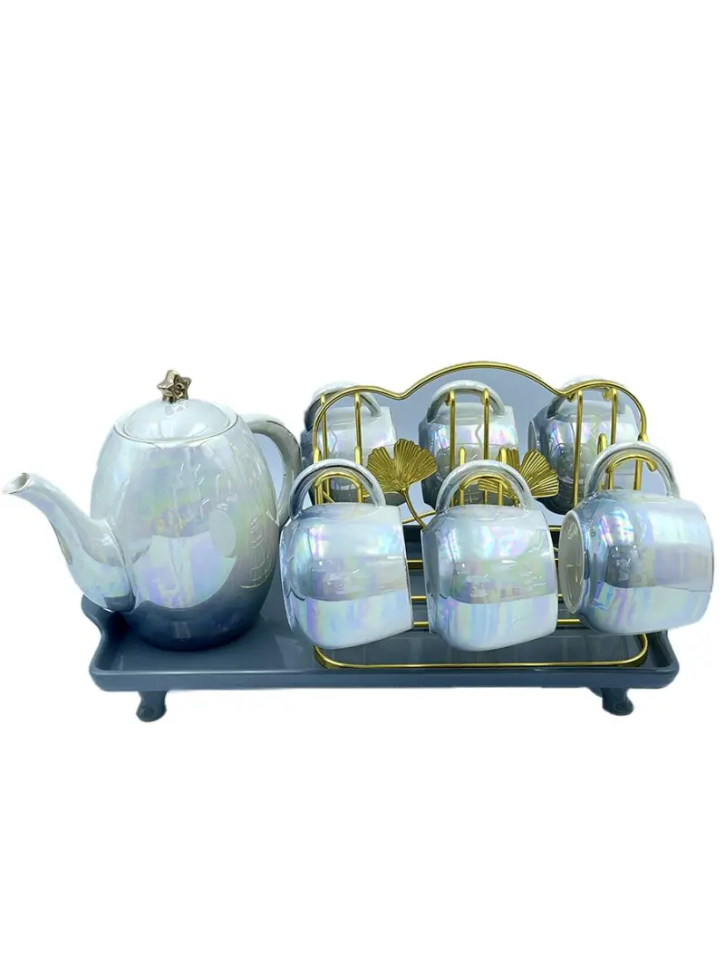 EQ991-&263 | Tea Set with Glass Tray 6 Cups