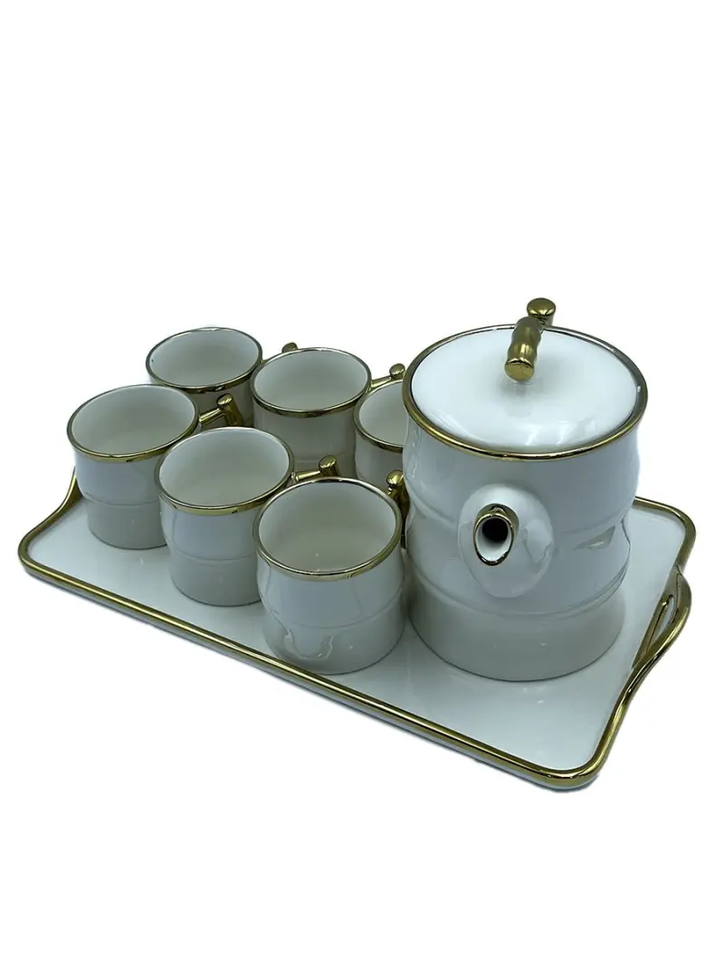 JE JE7483-L1 | Tea Set with Glass Tray 6 Cups White