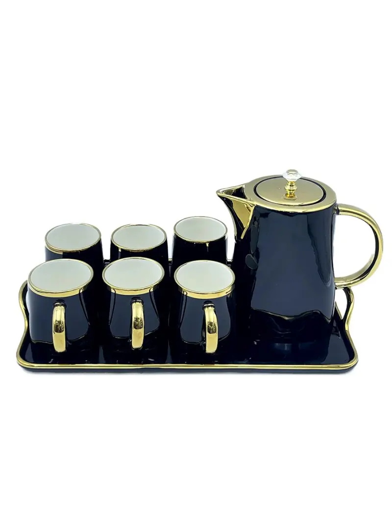 JEC JEC7483-L1 | Tea Set Black with Glass Tray 6 Cups