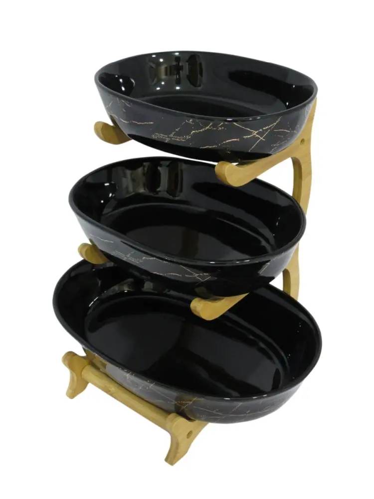 JDC JDC7877-H28 | Black Cup Set with Bamboo Stand, 3 pcs
