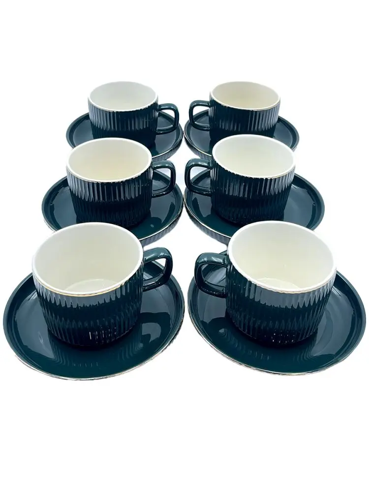 MLD MLD513-2 | Tea Cup Set Porcelain Dark Green Gold Rim