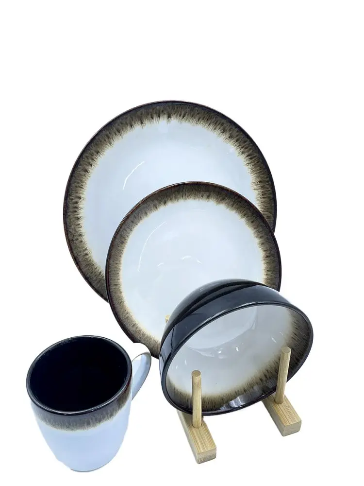 0756-10 | Dining Set 16 pcs White-Brown for 4 Persons