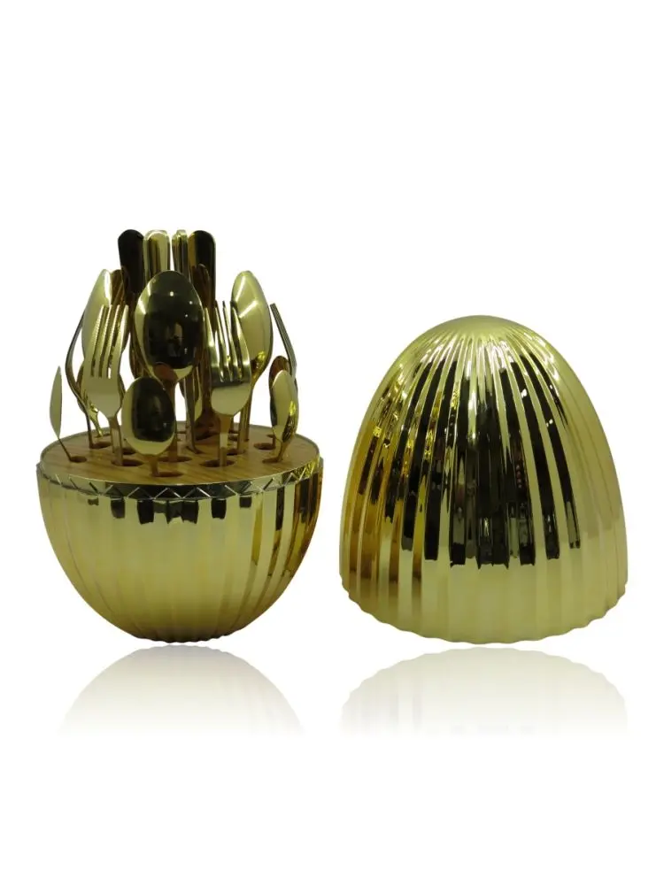 Golden Egg E-05 | Cutlery Set 24pcs Gold Corrugated Stainless Steel