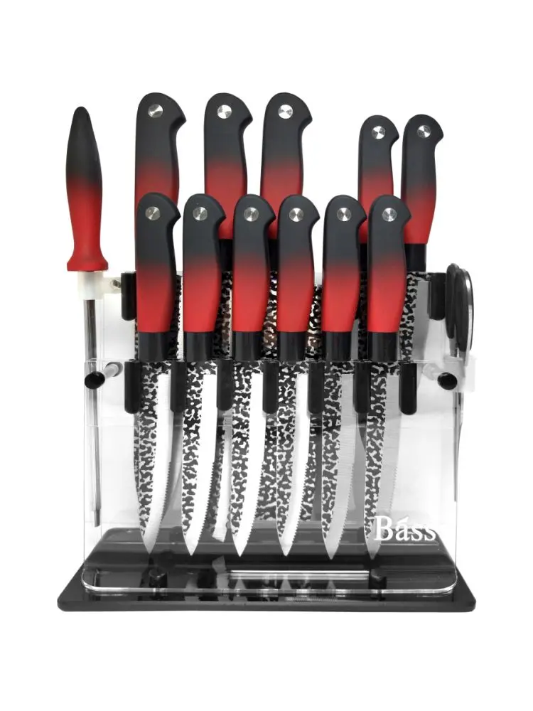 Bass B20201-RB | 14-piece Knife Set with Plastic Stand