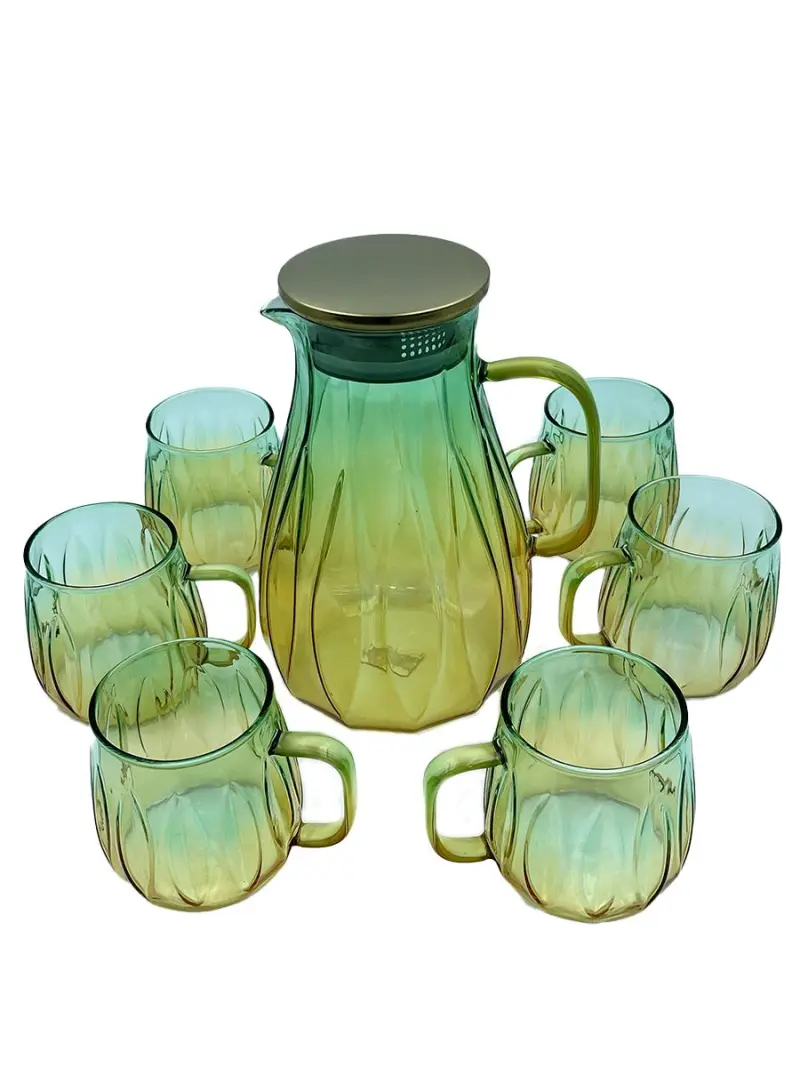 MAR MAR-1140 | Decanter Set with 6 Cups 1500 ml Glass Green-Gold