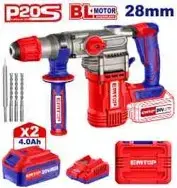 Emtop ELRH202882 | Перфоратор 20В BL 28мм 2x4.0Ач батареи