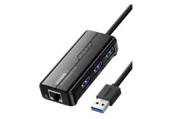 UGREEN ADUG20265 | Dok-stansiýa USB 3x3.0 + Gigabit LAN Gara