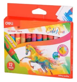Deli C20900 | Wax Crayon Jumbo 12 Colors Boxed Set