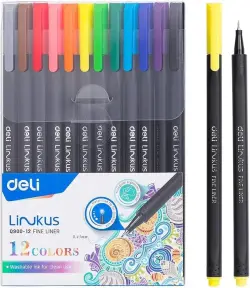 Deli Linkus Fine liner No.Q900-12 | Fine liner Pens 0.45 mm 12 Colours Pack