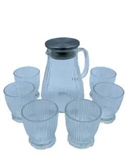 Q5875 Q5875-7W | Glass Carafe Set 1.6L + 6x285ml for Hospitality & Office Use