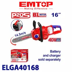 Emtop ELGA40168 | Cordless Chainsaw 16 inch 20V Bare Tool