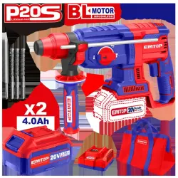 Emtop ELRH202286 | Rotary Hammer 26mm 20V 4.0Ah 2 Batteries