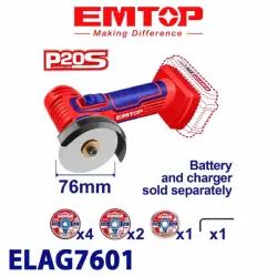 Emtop ELAG7601 | Cordless Angle Grinder 20V 76mm