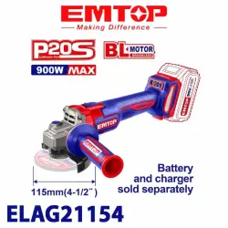 Emtop ELAG21154 | Cordless Angle Grinder 20V Brushless 115mm