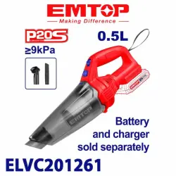 Emtop ELVC201261 | Simsiz Tozan Sorujy 20V 0,5L (Batareýasyz)