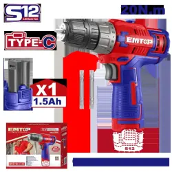 Emtop ECDL12510 | Cordless Screwdriver 12V 1.5Ah 10mm