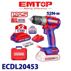 Emtop ECDL20453 | Cordless Drill Driver 20V 52Nm 2x 2.0Ah Batteries