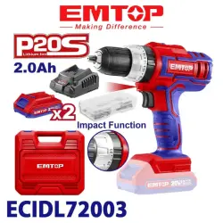 Emtop ECIDL72003 | Cordless Impact Drill 20V 2x2.0Ah Batteries