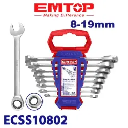 Emtop ECSS10802 | Ratcheting Wrench Set 8-19mm 8pcs