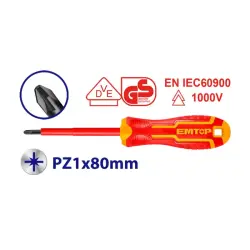 Emtop ESDRJPZ180 | Insulated Screwdriver 1000V PZ1 Cr-V 80mm