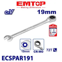 Emtop ECSPAR191 | Ratcheting Wrench 19mm Cr-V