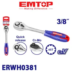Emtop ERWH0381 | 3/8 Inch Ratchet Wrench Chrome-Vanadium