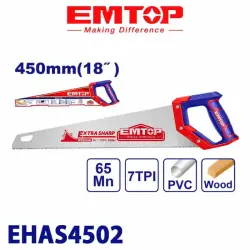 Emtop EHAS4502 | Hand Saw 450mm High Carbon Steel Blade
