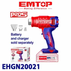 Emtop EHGN20021 | Cordless Hot Air Gun 20V Dual Temp